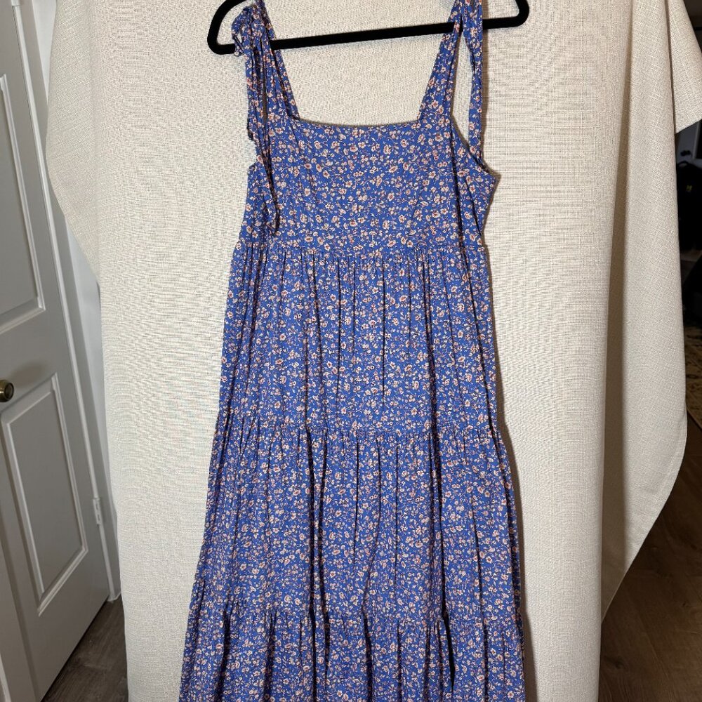 Madewell Tie-Strap Tiered Midi Dress in Summer Vines